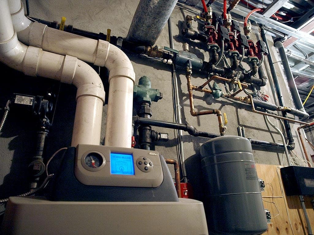 Modern boiler room with a high-efficiency boiler